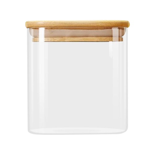 Squared Glass "TREATS" Canister With Bamboo Lid