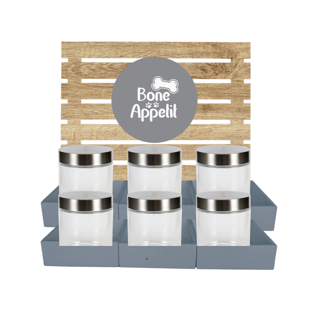 Grey Dog Treat Jar Bar w/ Stainless Lid Jars