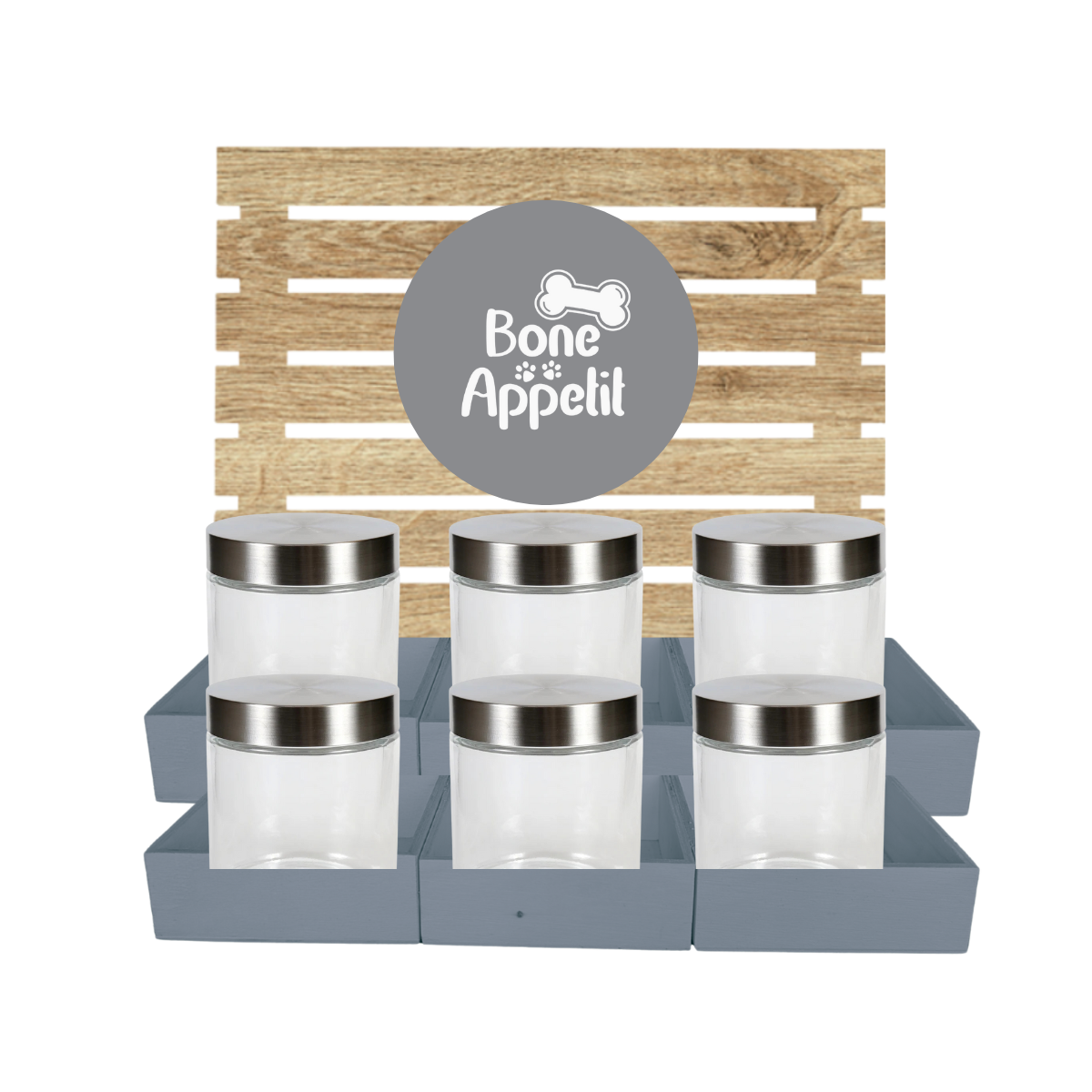 Grey Dog Treat Jar Bar w/ Stainless Lid Jars