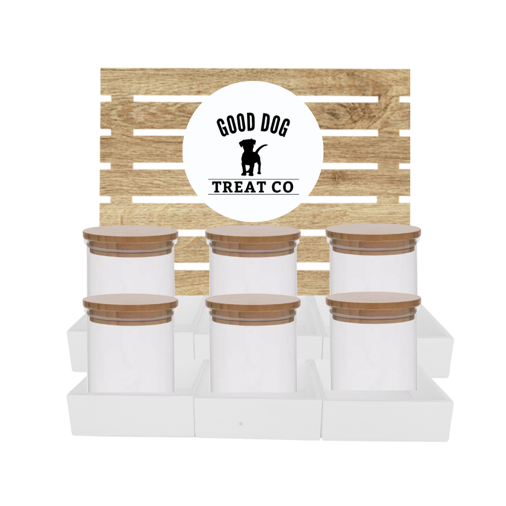 White Dog Treat Jar Bar w/ Bamboo Canisters