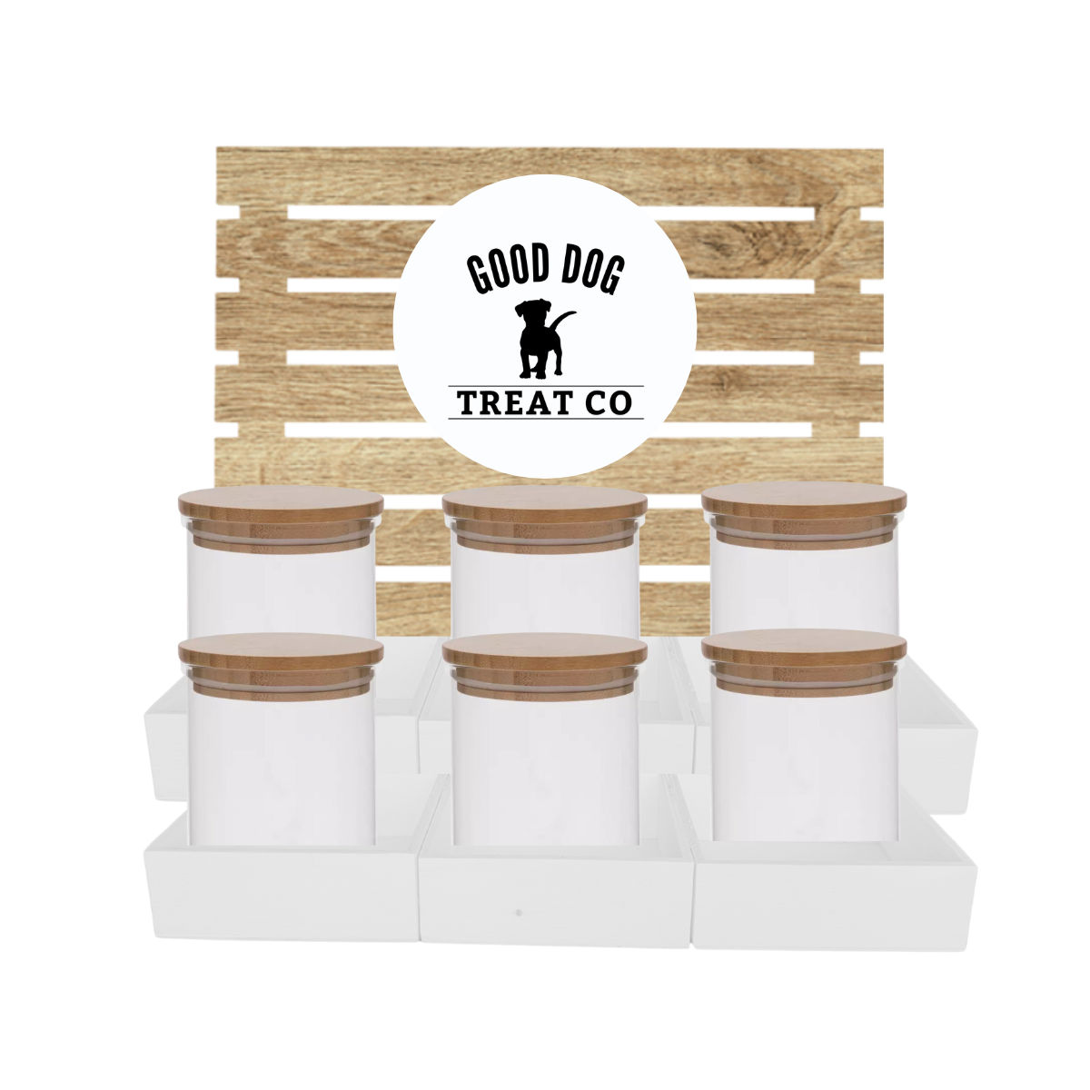 White Dog Treat Jar Bar w/ Bamboo Canisters