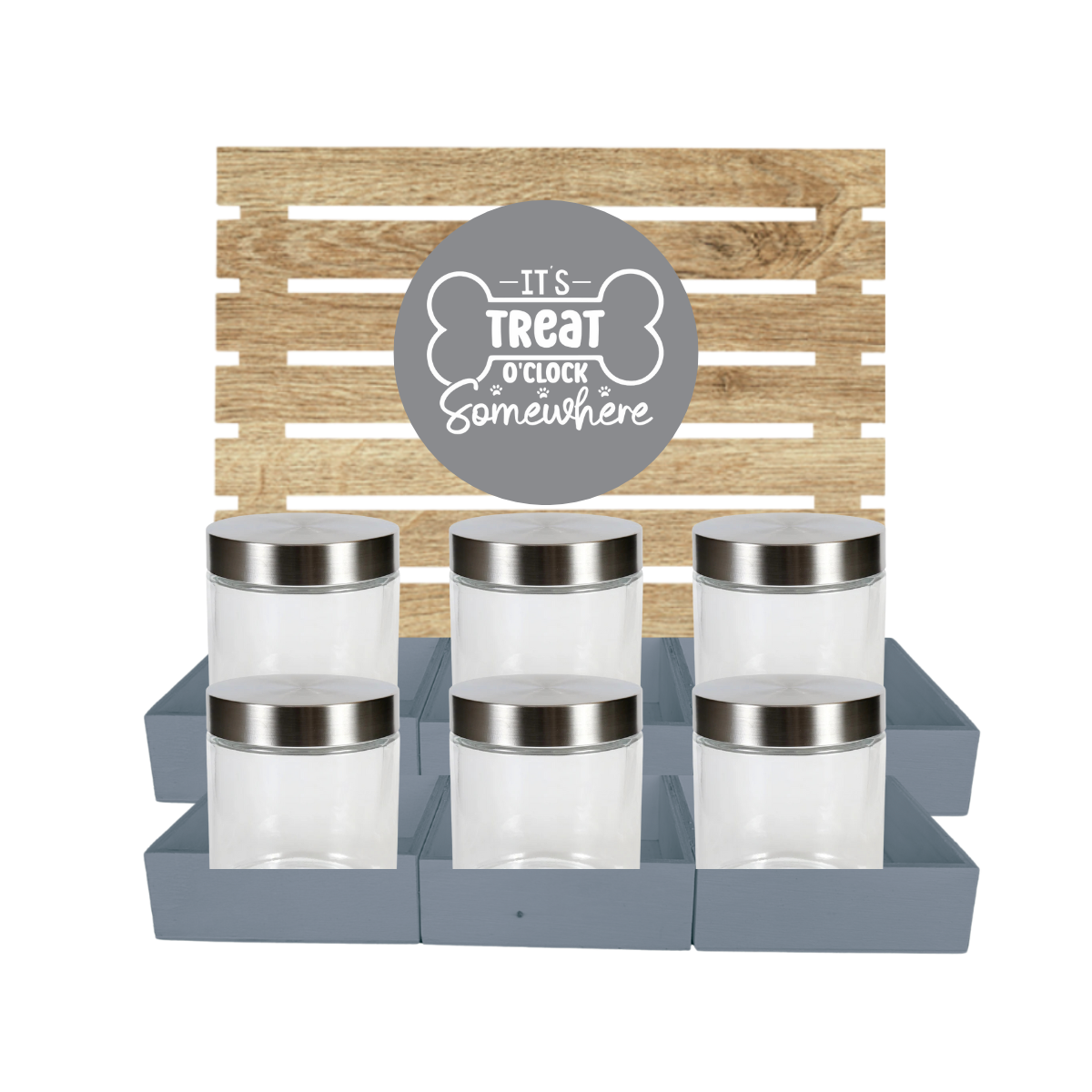 Grey Dog Treat Jar Bar w/ Stainless Lid Jars