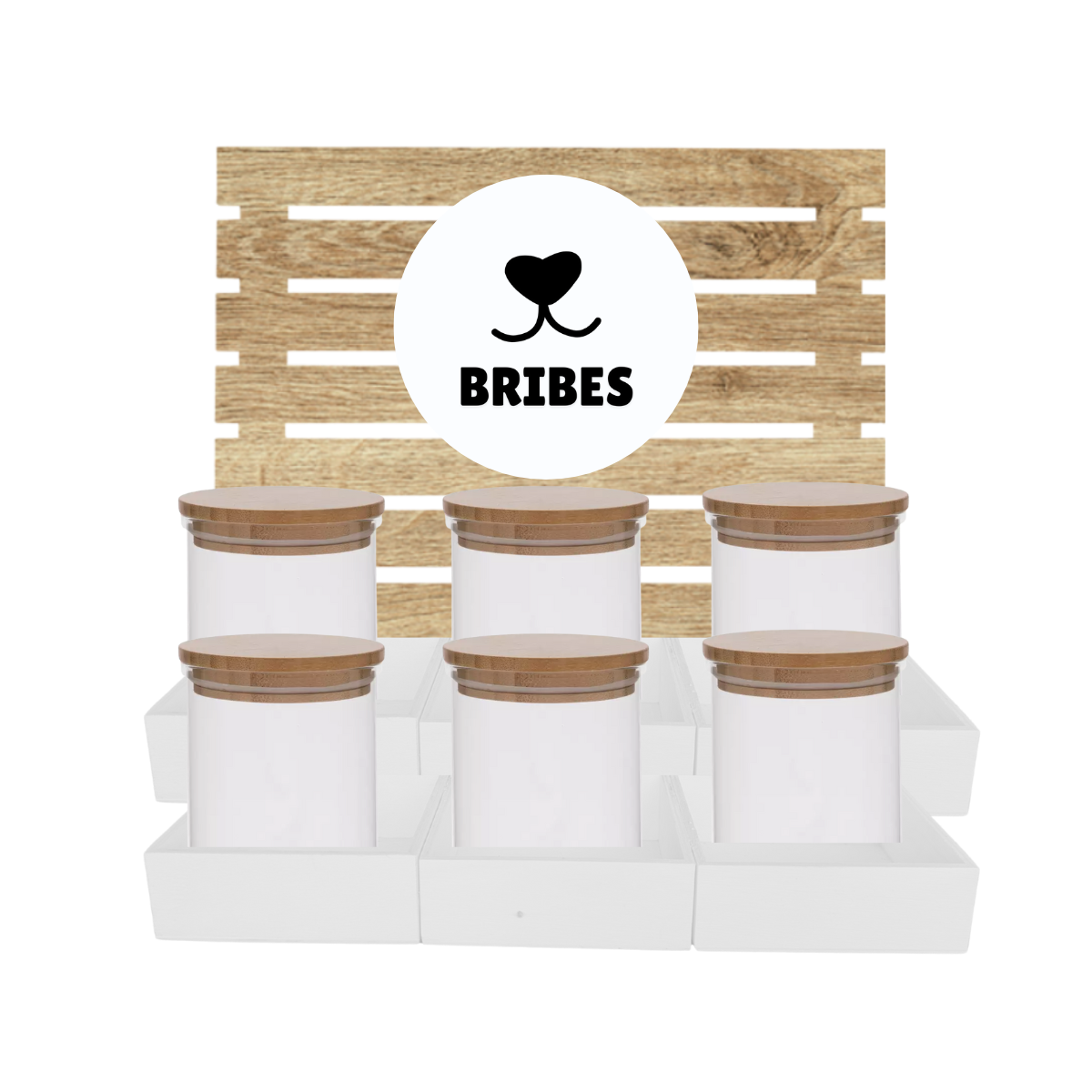White Dog Treat Jar Bar w/ Bamboo Canisters