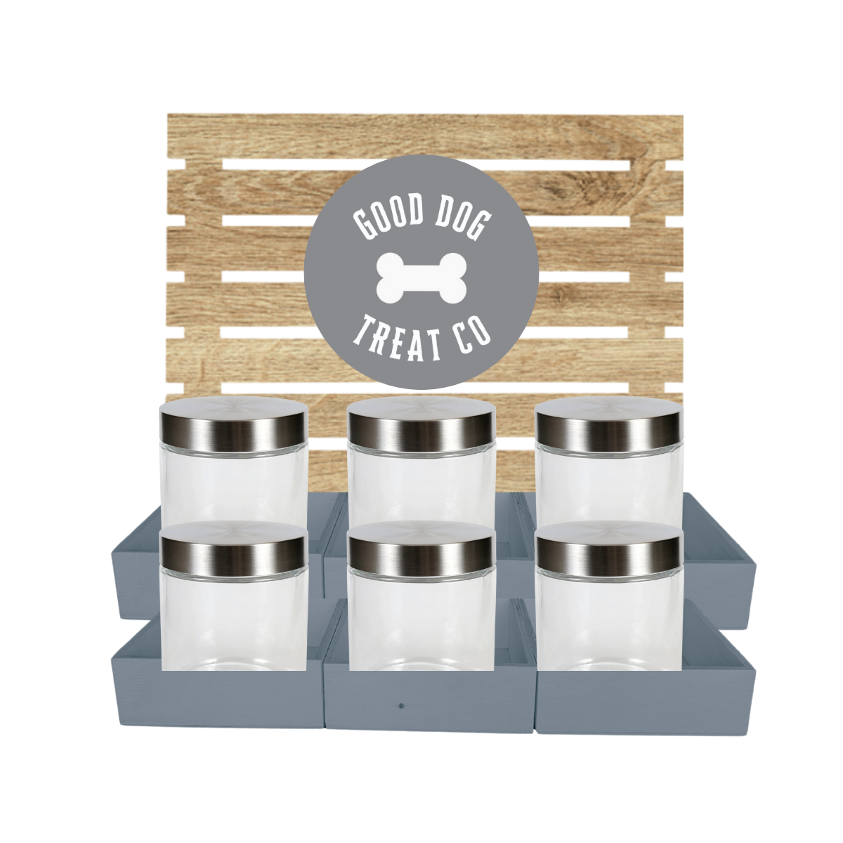 Grey Dog Treat Jar Bar w/ Stainless Lid Jars