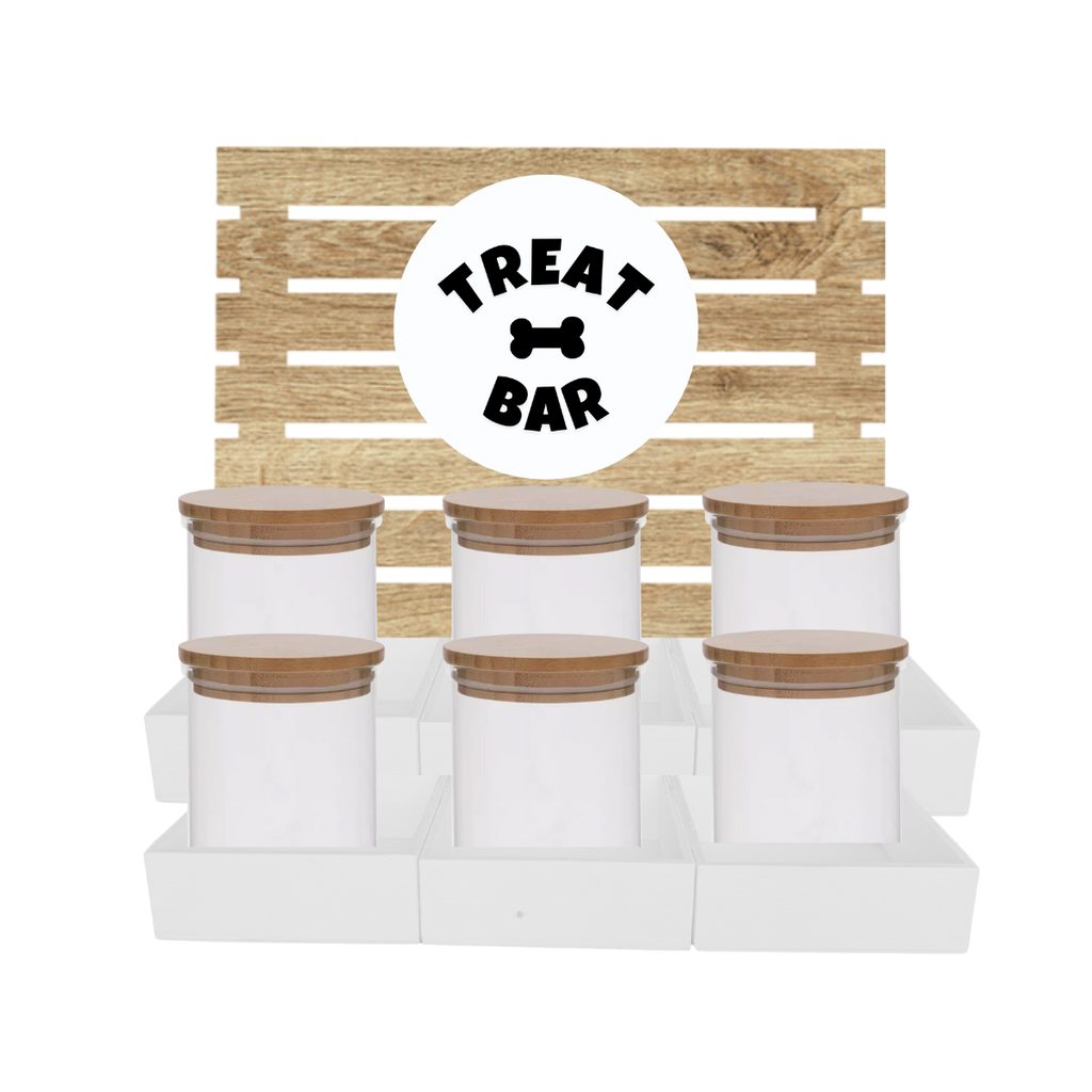 White Dog Treat Jar Bar w/ Bamboo Canisters