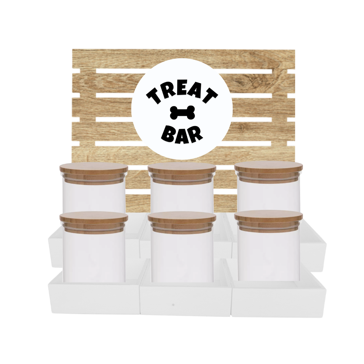 White Dog Treat Jar Bar w/ Bamboo Canisters