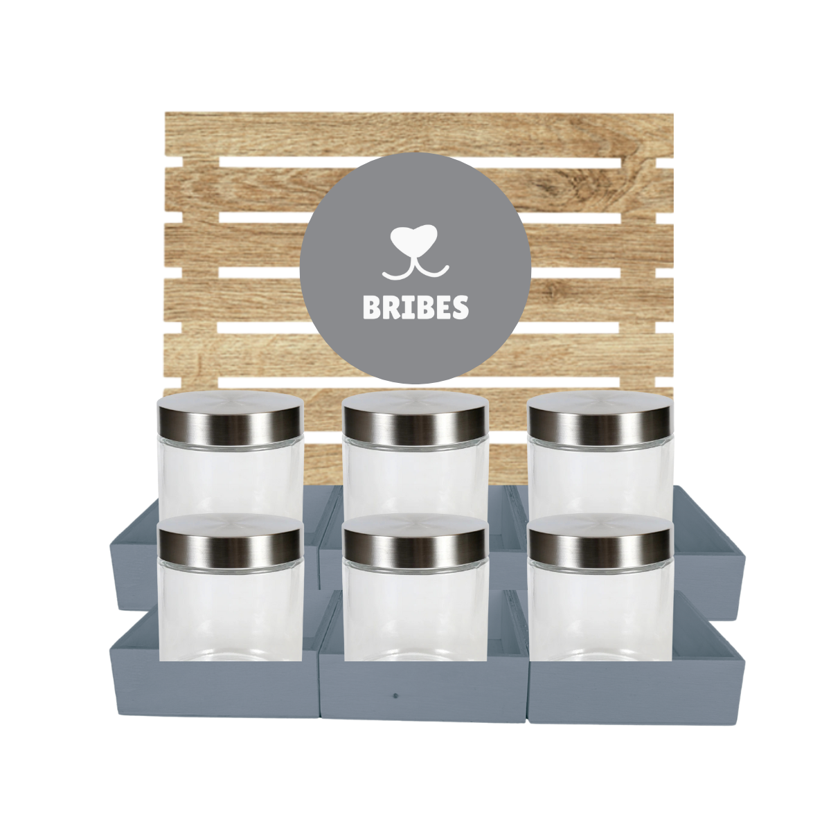 Grey Dog Treat Jar Bar w/ Stainless Lid Jars
