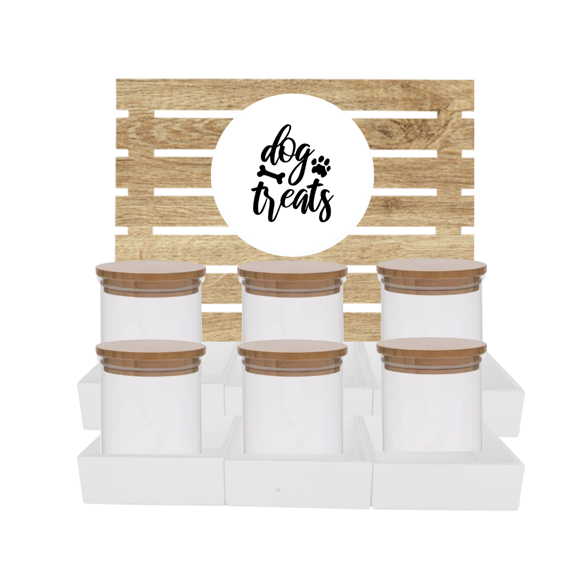 White Dog Treat Jar Bar w/ Bamboo Canisters