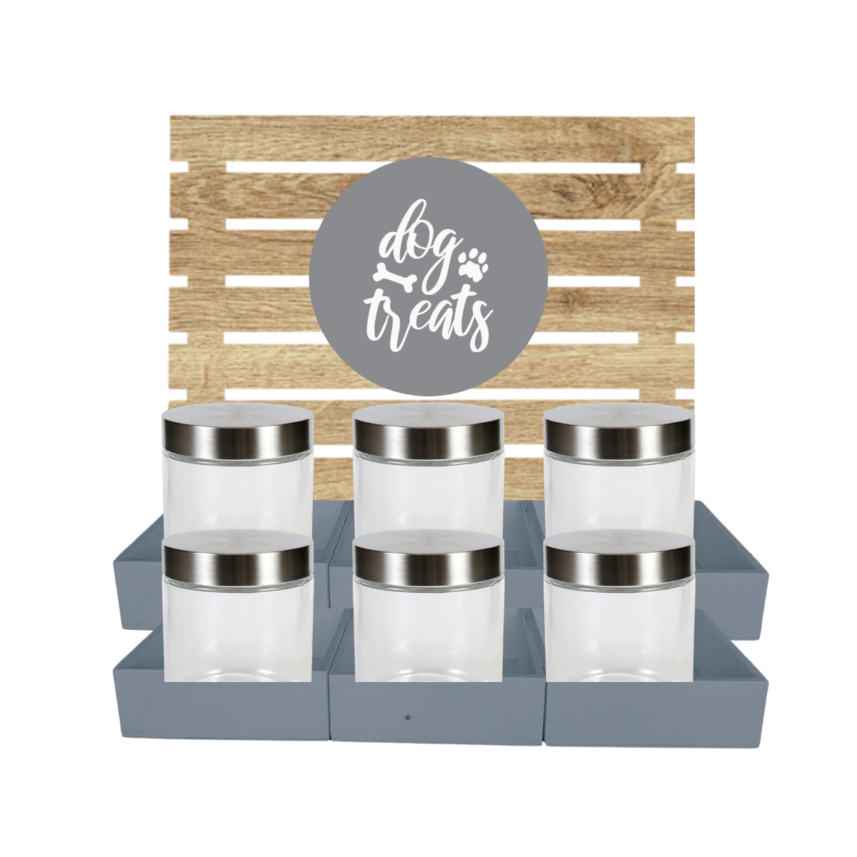 Grey Dog Treat Jar Bar w/ Stainless Lid Jars