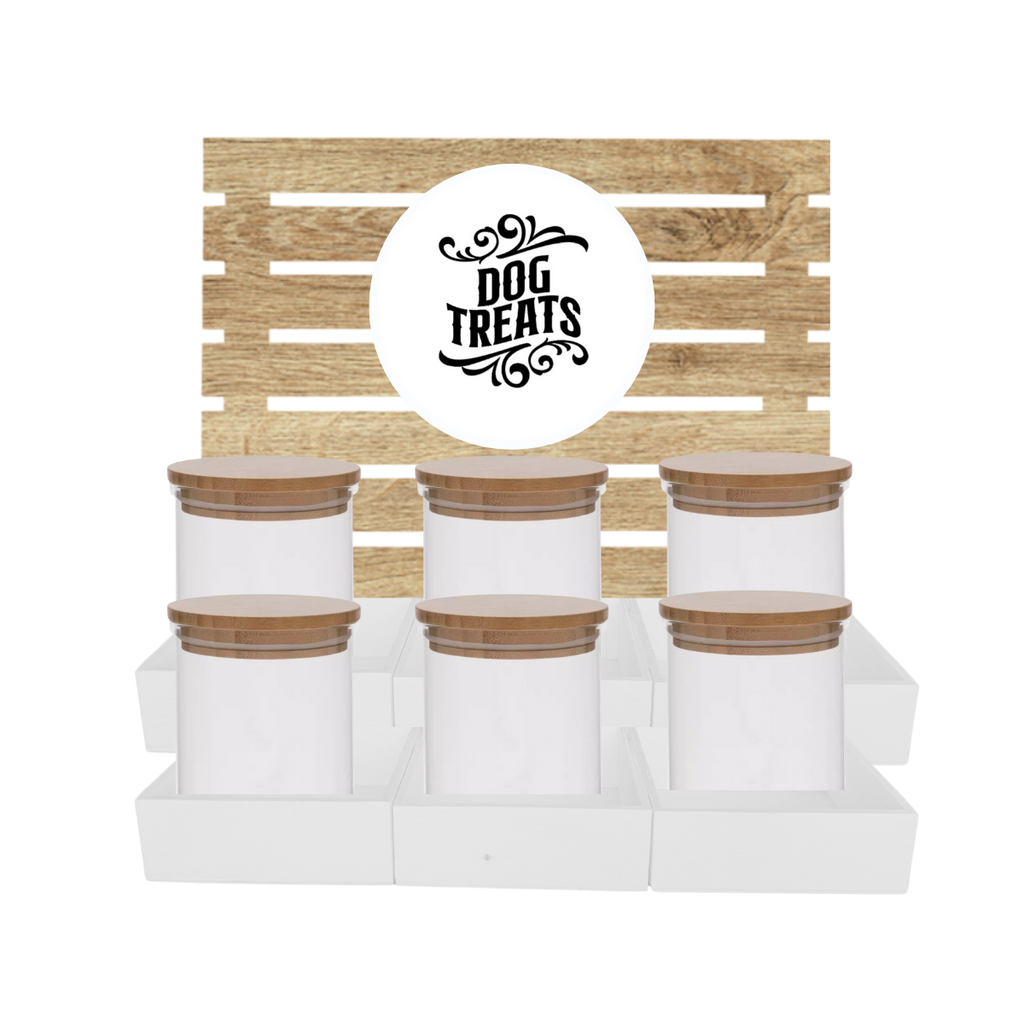 White Dog Treat Jar Bar w/ Bamboo Canisters