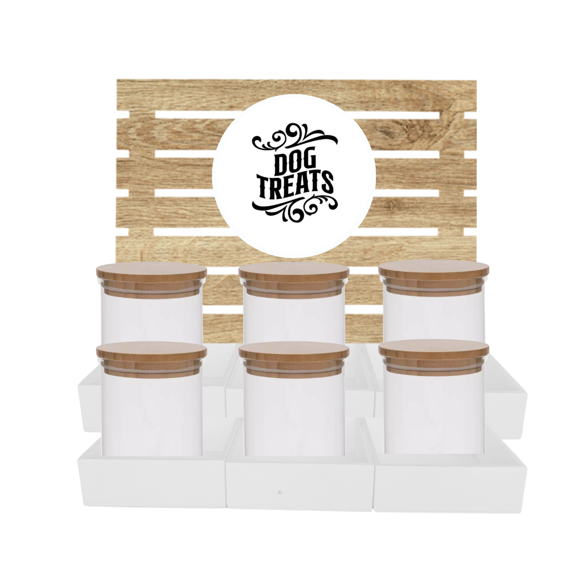 White Dog Treat Jar Bar w/ Bamboo Canisters