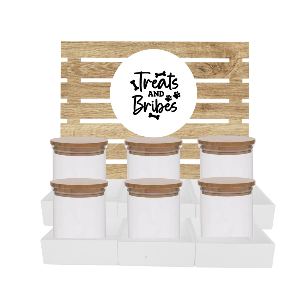 White Dog Treat Jar Bar w/ Bamboo Canisters