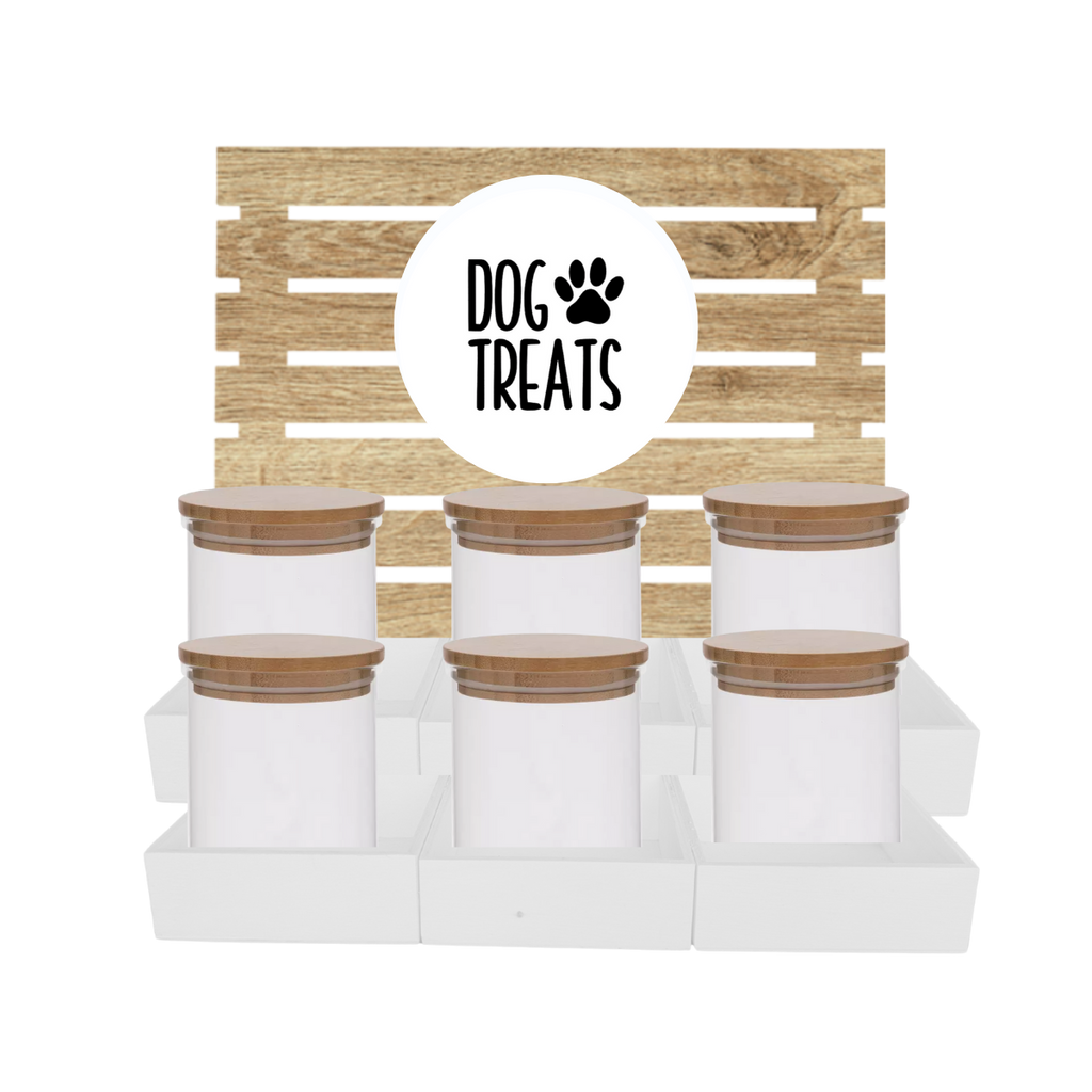White Dog Treat Jar Bar w/ Bamboo Canisters