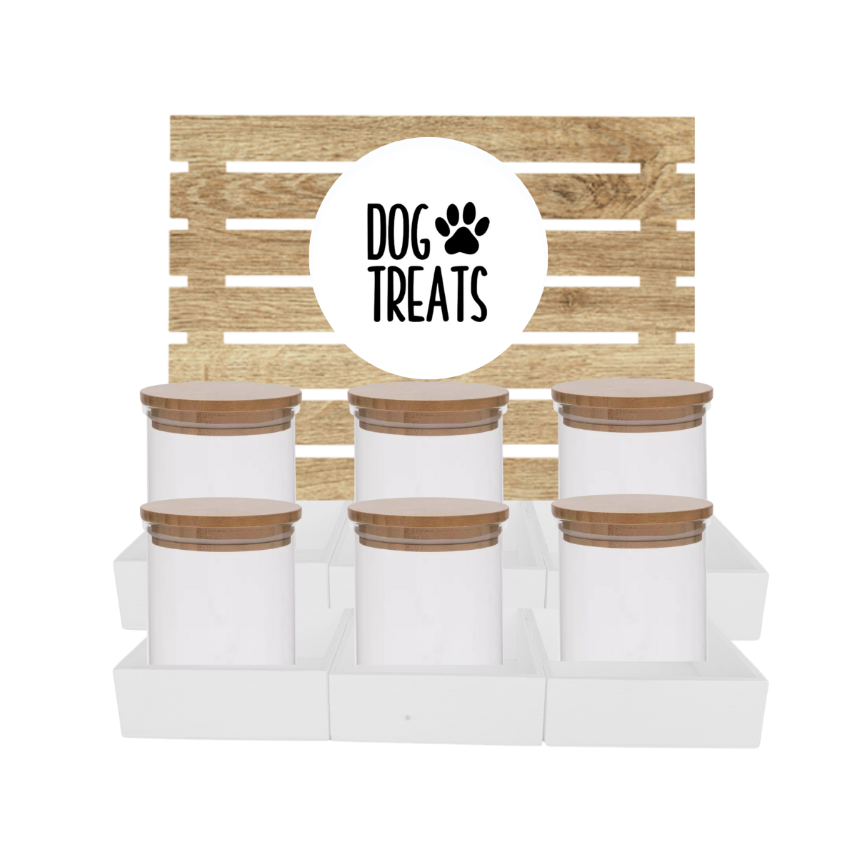 White Dog Treat Jar Bar w/ Bamboo Canisters