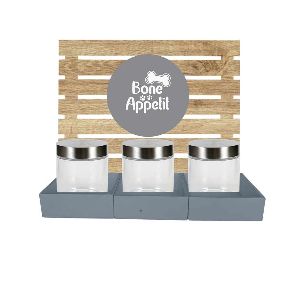 Grey Dog Treat Jar Bar w/ Stainless Lid Jars