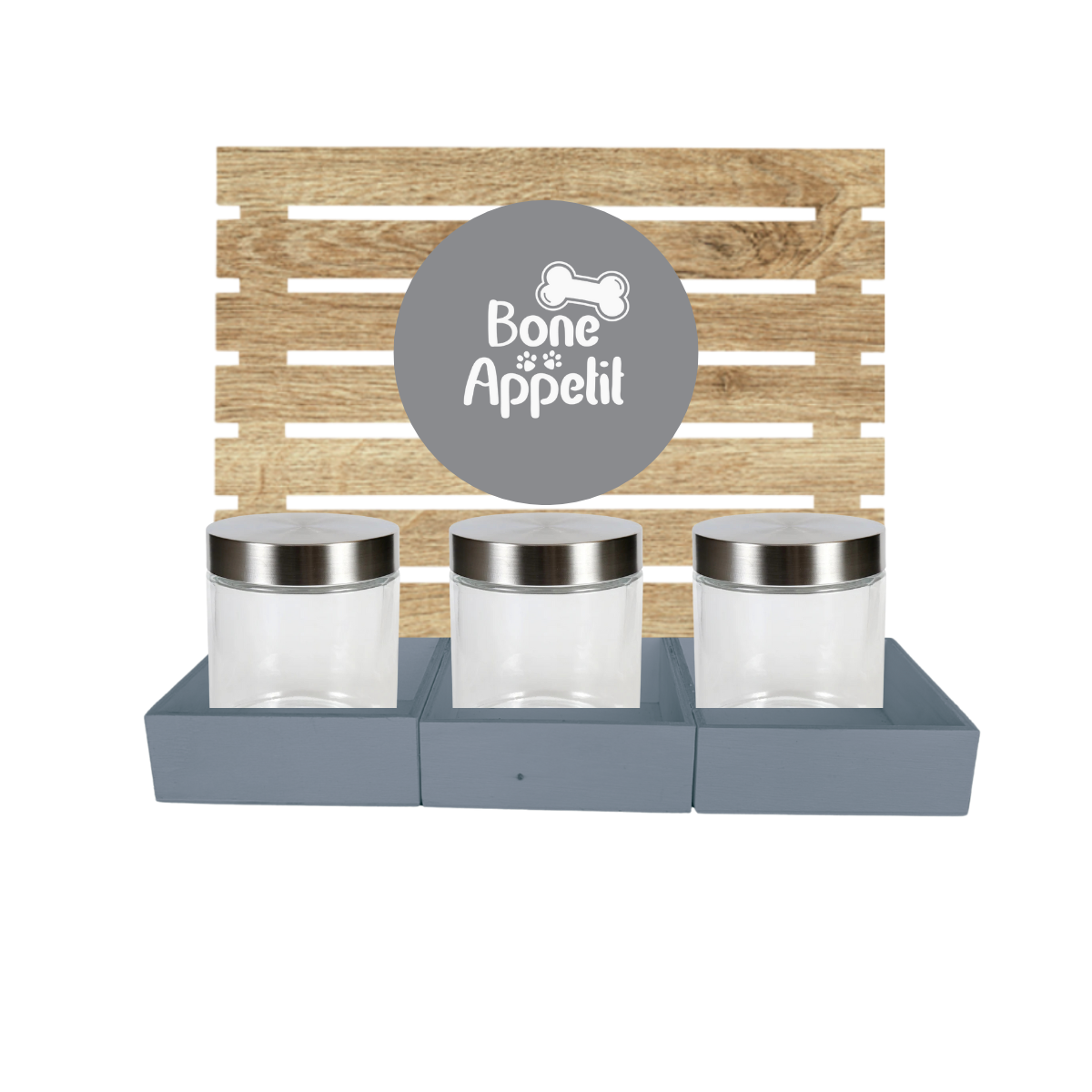 Grey Dog Treat Jar Bar w/ Stainless Lid Jars