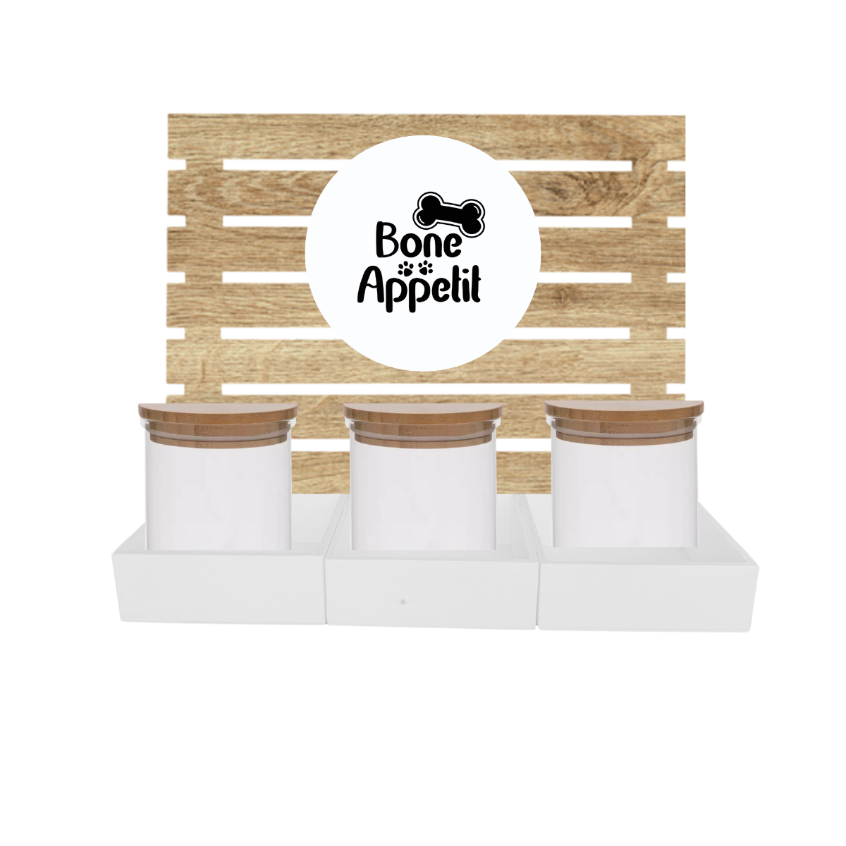 White Dog Treat Jar Bar w/ Bamboo Canisters