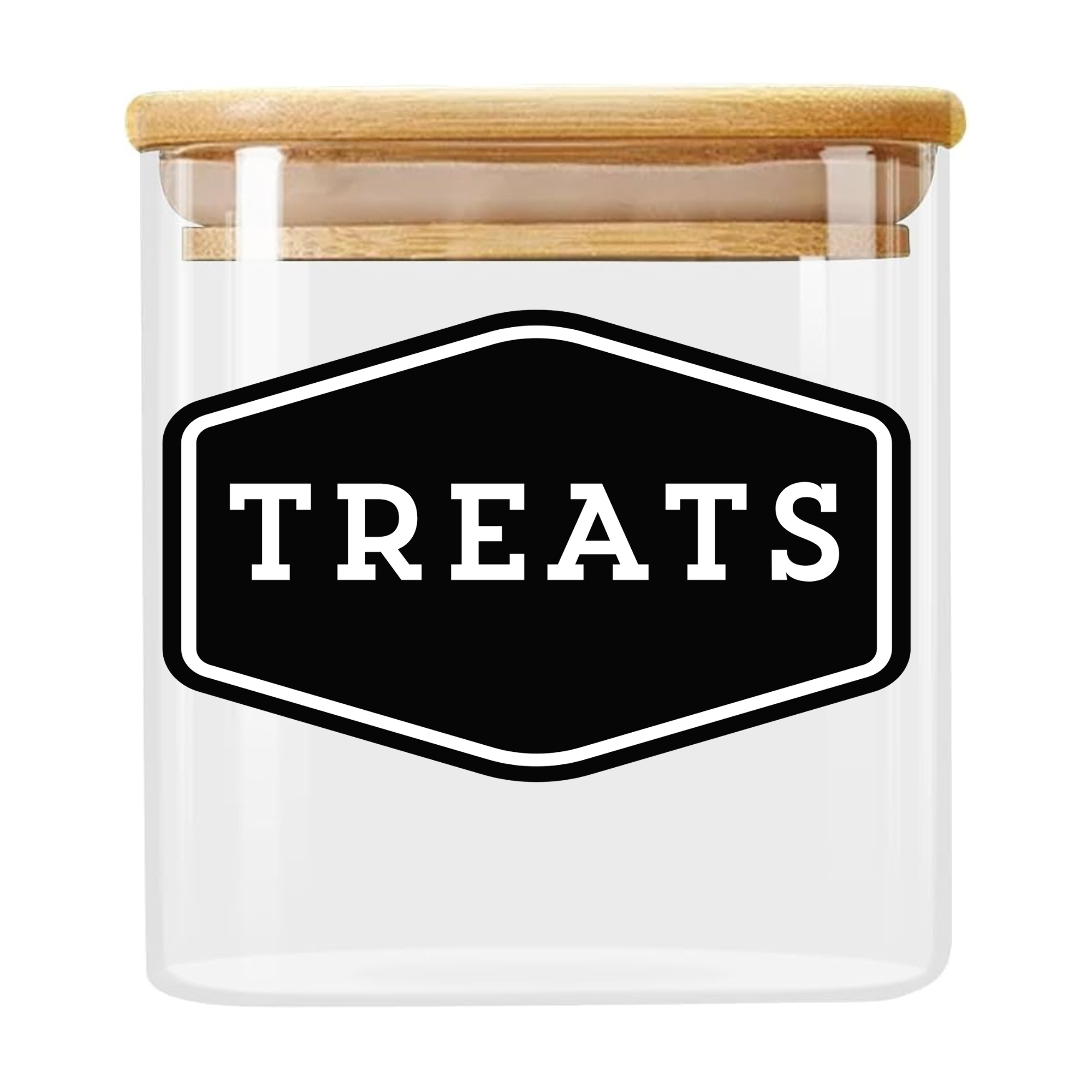 Squared Glass "TREATS" Canister With Bamboo Lid