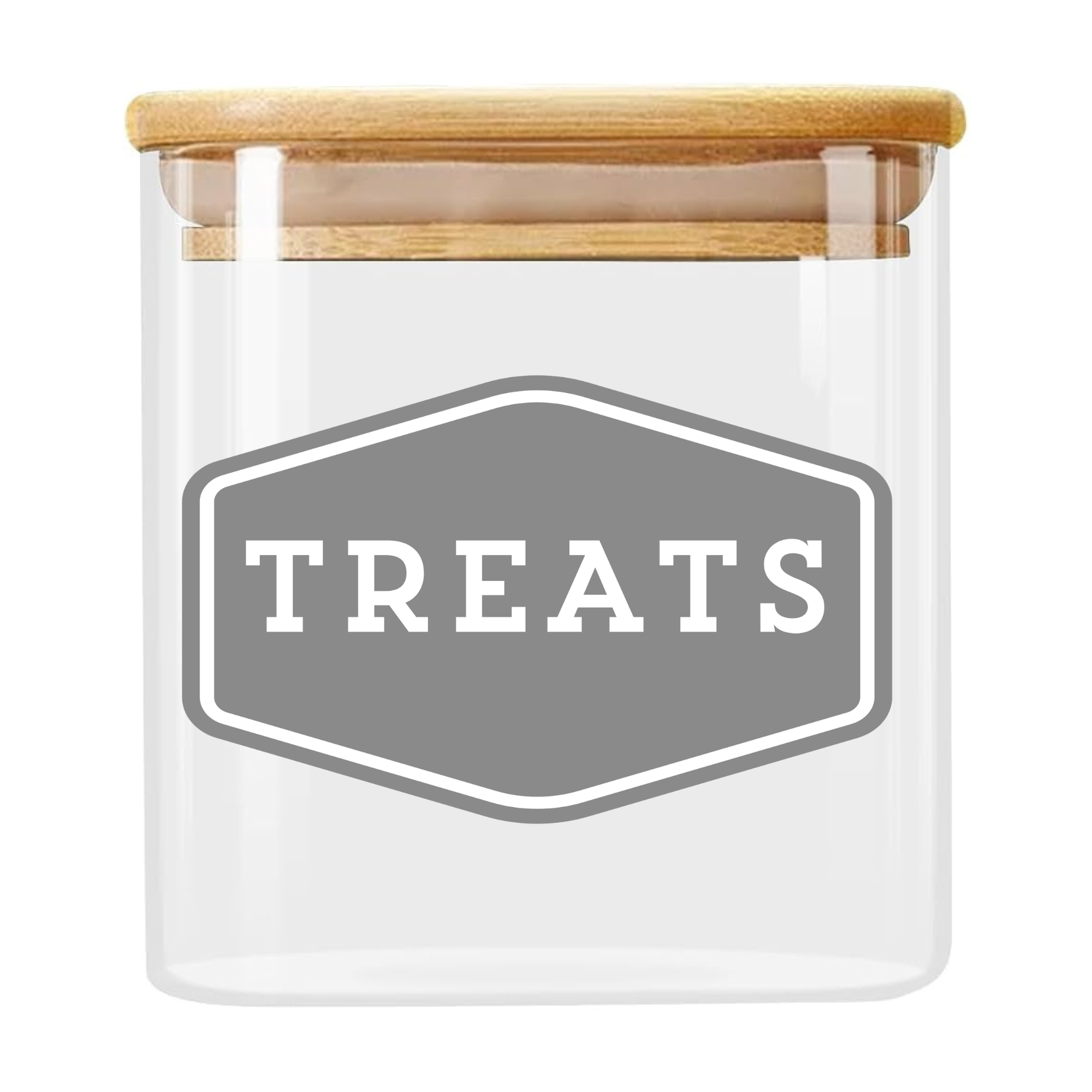 Squared Glass "TREATS" Canister With Bamboo Lid