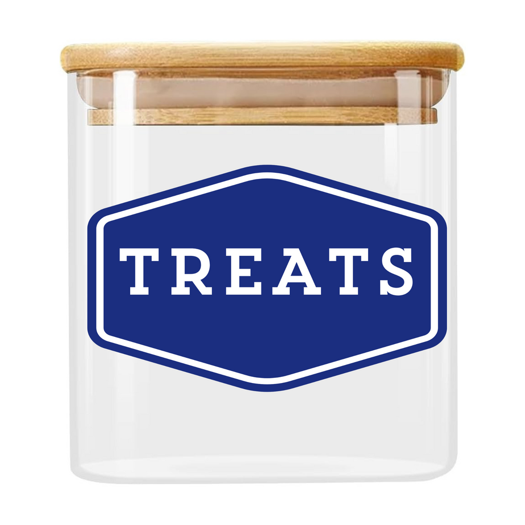 Squared Glass "TREATS" Canister With Bamboo Lid