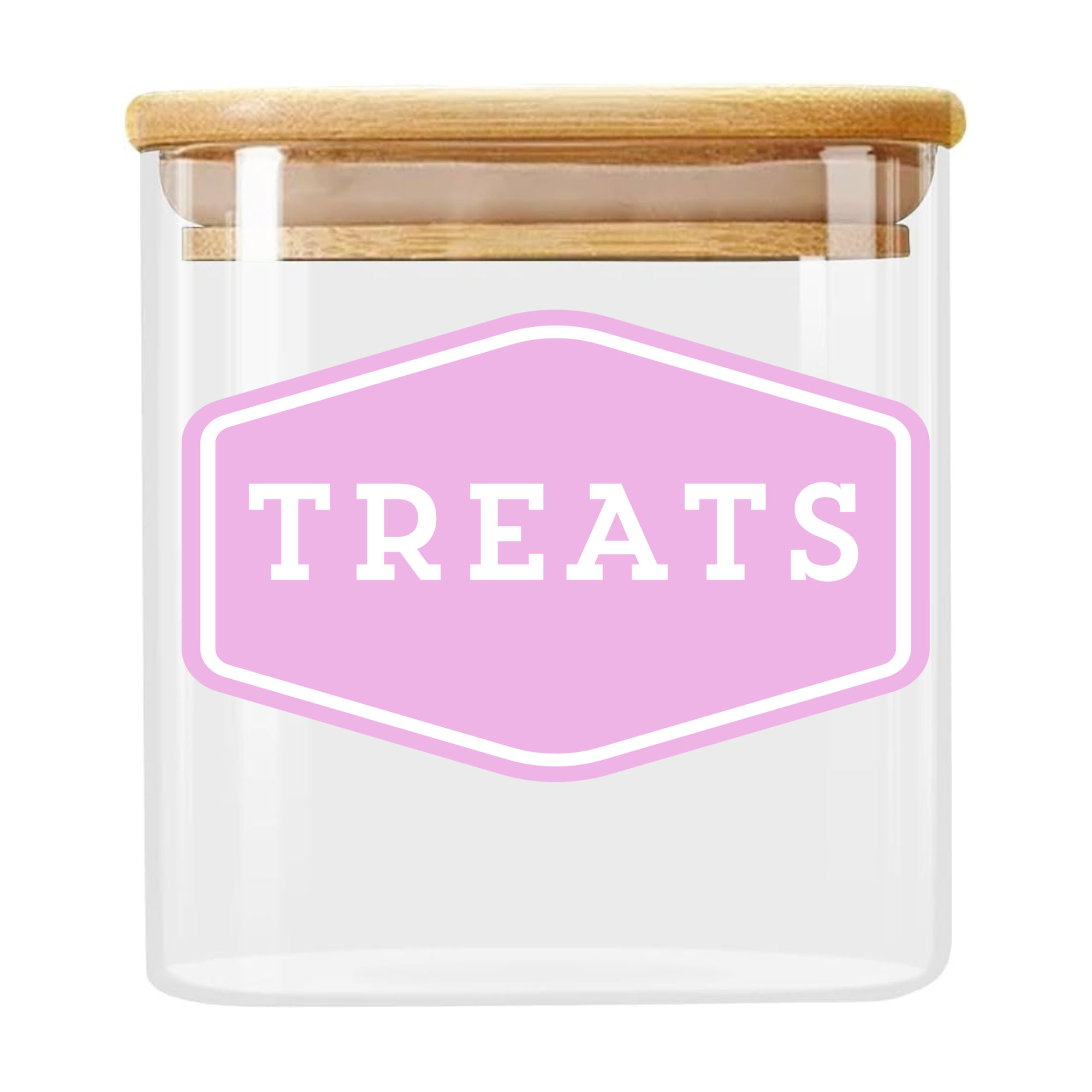 Squared Glass "TREATS" Canister With Bamboo Lid
