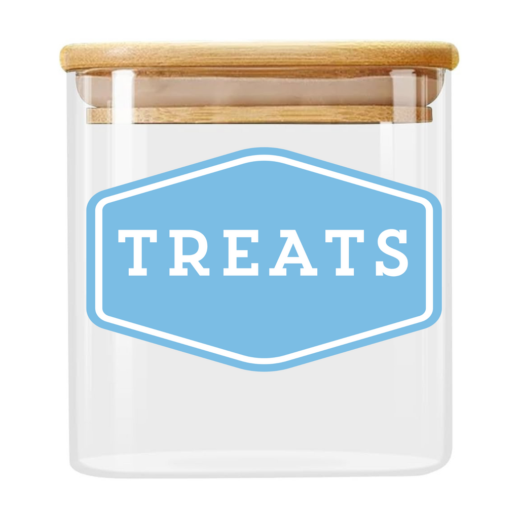 Squared Glass "TREATS" Canister With Bamboo Lid