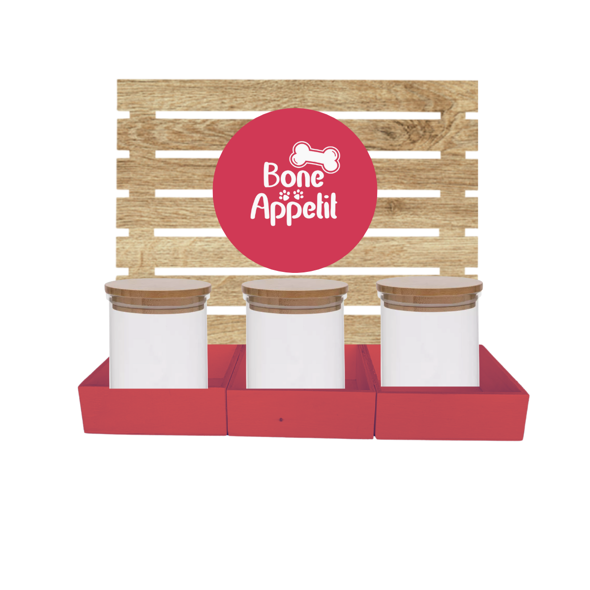 Red Dog Treat Jar Bar w/ Bamboo Canisters