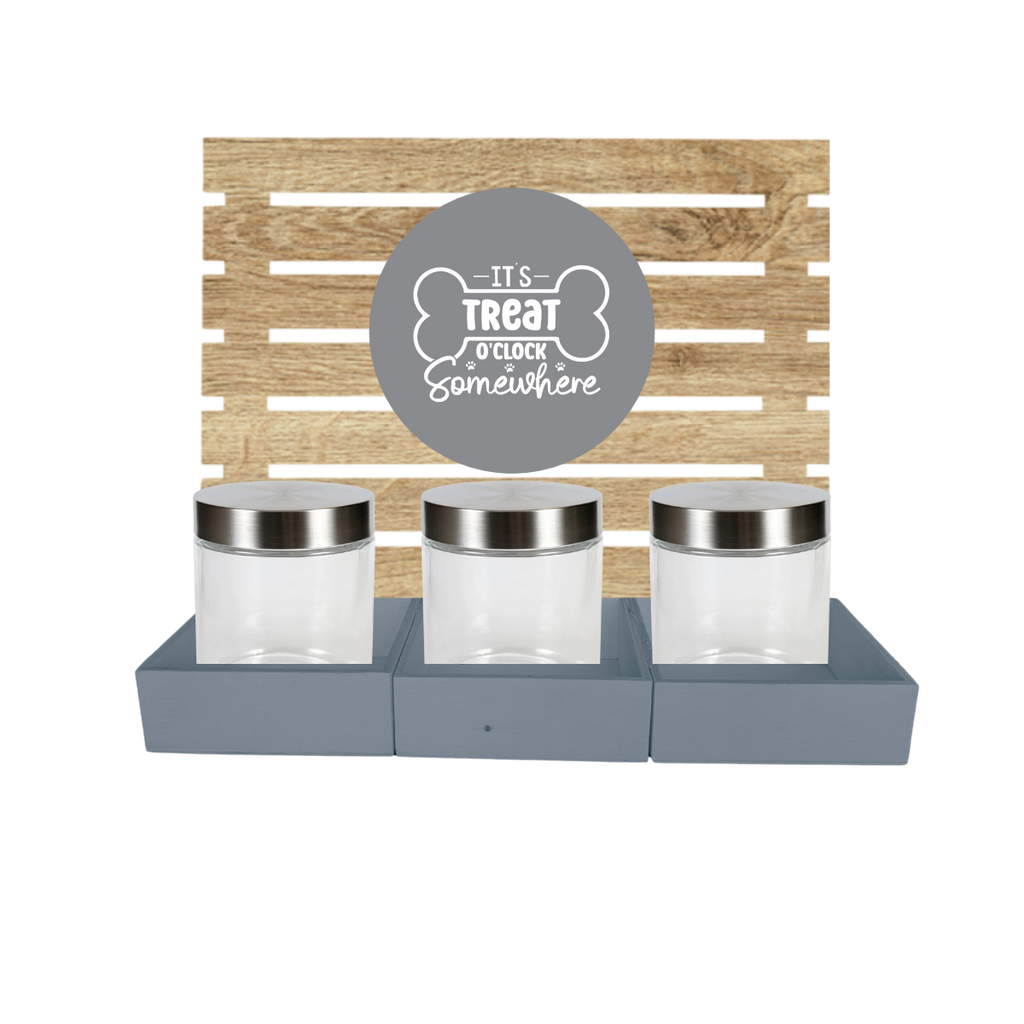 Grey Dog Treat Jar Bar w/ Stainless Lid Jars