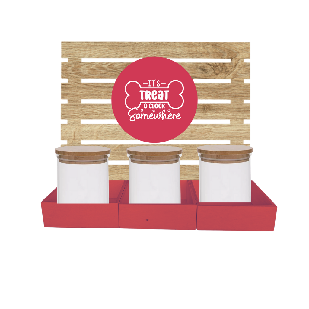Red Dog Treat Jar Bar w/ Bamboo Canisters