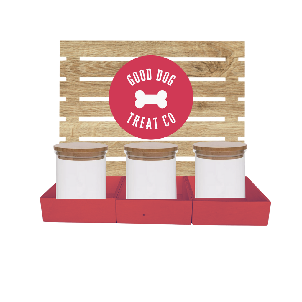 Red Dog Treat Jar Bar w/ Bamboo Canisters