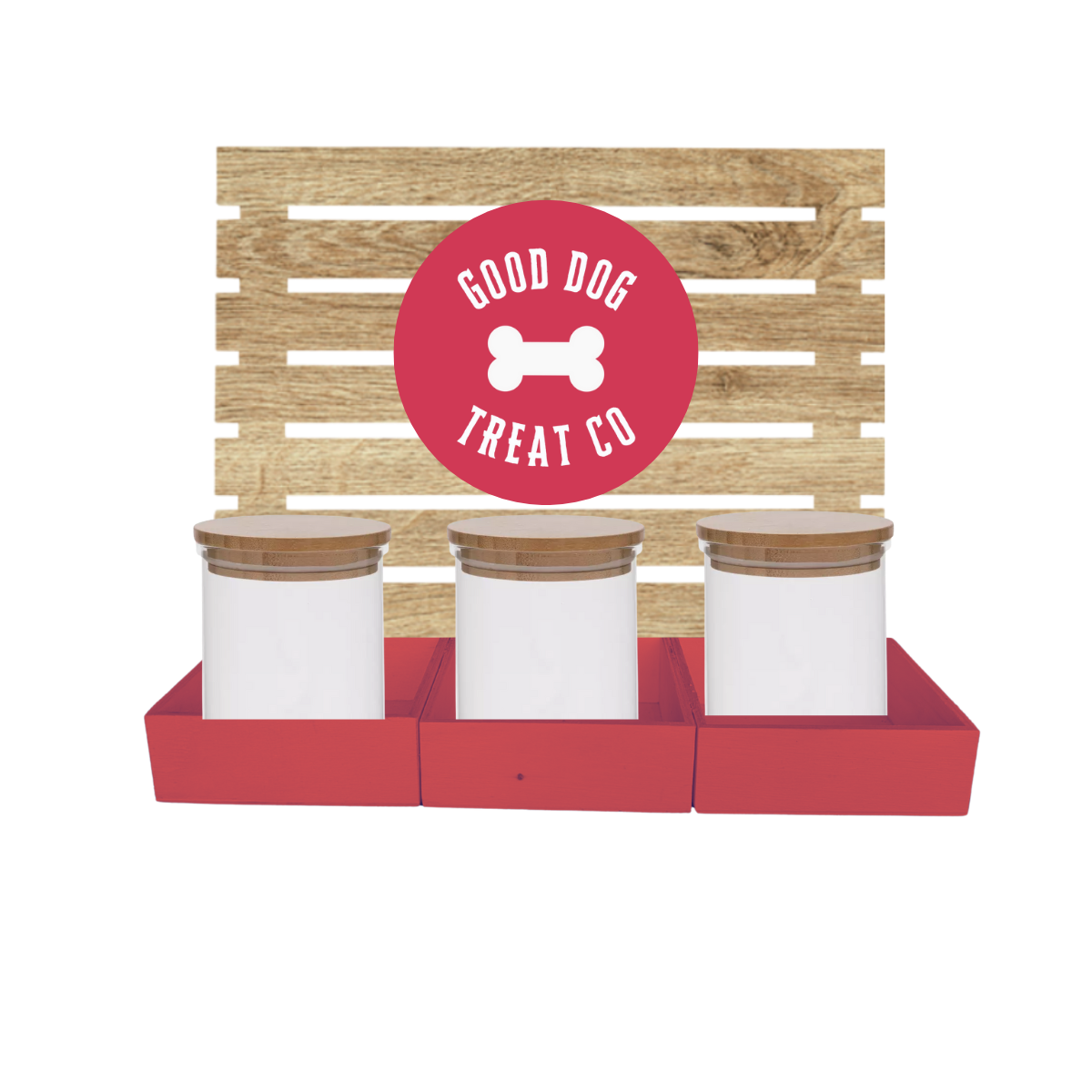 Red Dog Treat Jar Bar w/ Bamboo Canisters