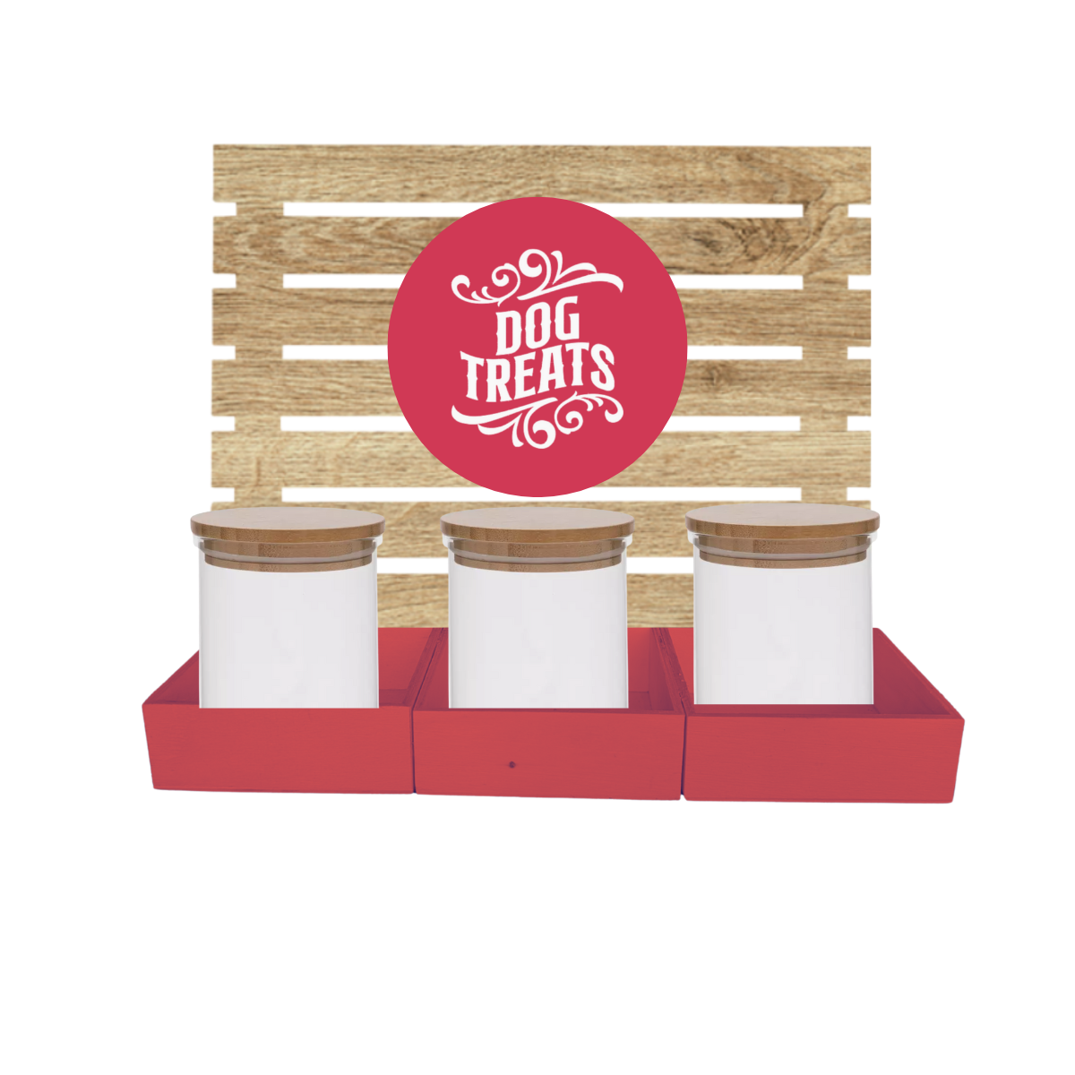 Red Dog Treat Jar Bar w/ Bamboo Canisters