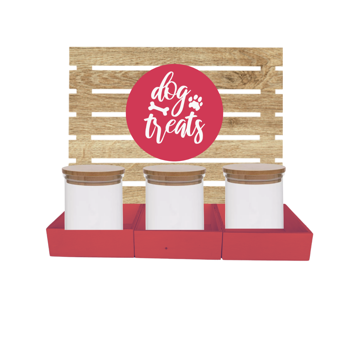 Red Dog Treat Jar Bar w/ Bamboo Canisters