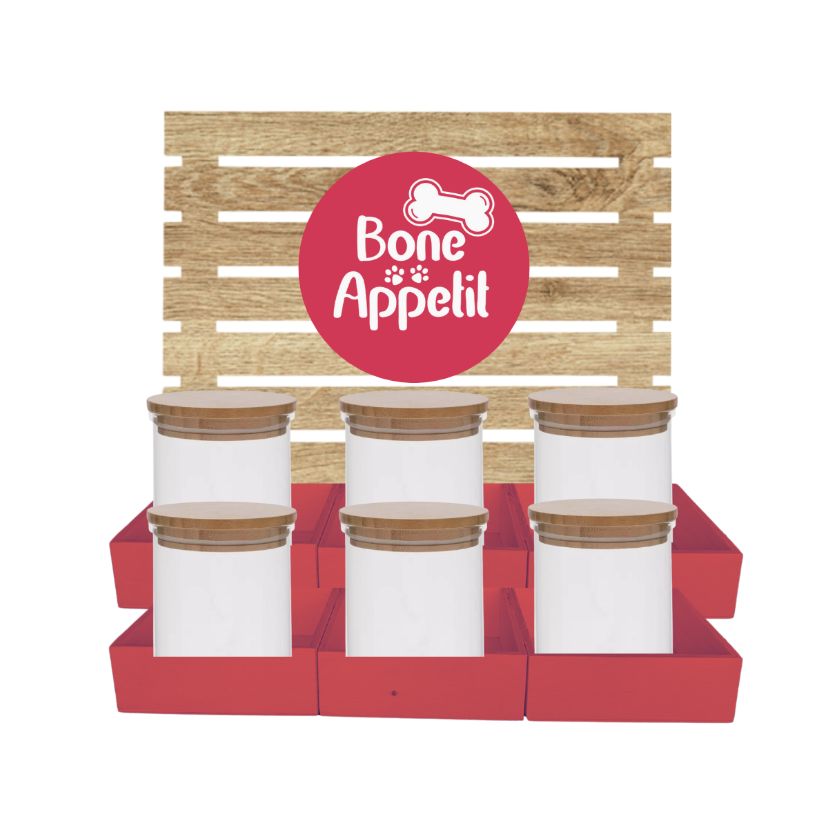 Red Dog Treat Jar Bar w/ Bamboo Canisters