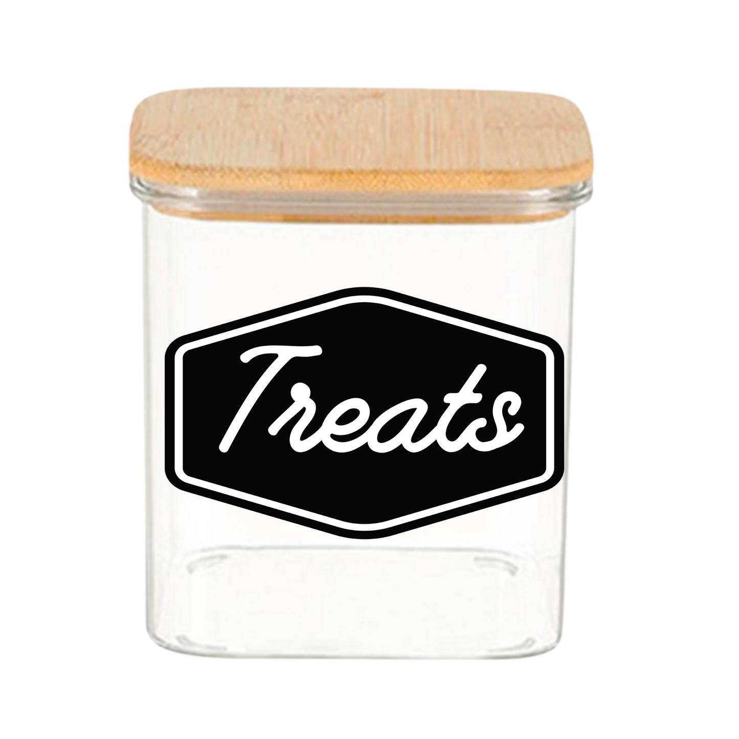Tall Rectangular Glass "Treats" Canister 37oz
