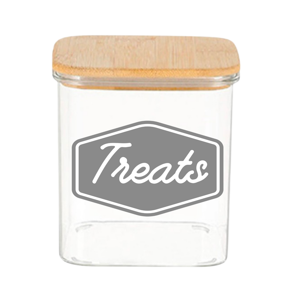 Tall Rectangular Glass "Treats" Canister 37oz