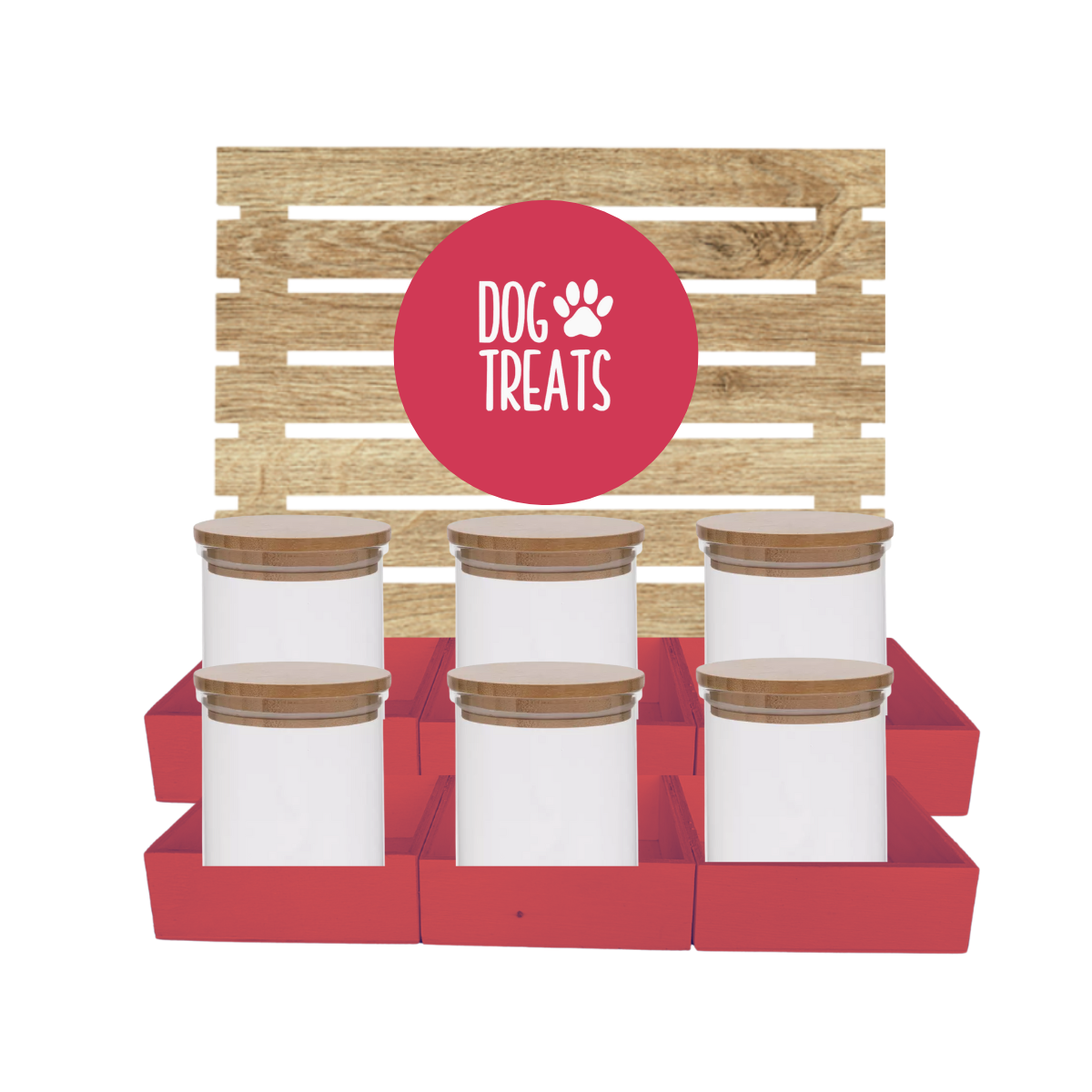 Red Dog Treat Jar Bar w/ Bamboo Canisters