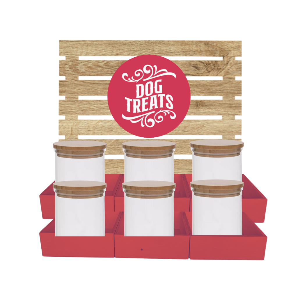 Red Dog Treat Jar Bar w/ Bamboo Canisters