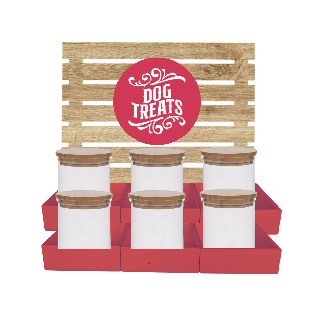 Red Dog Treat Jar Bar w/ Bamboo Canisters