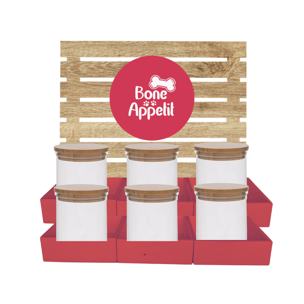 Red Dog Treat Jar Bar w/ Bamboo Canisters