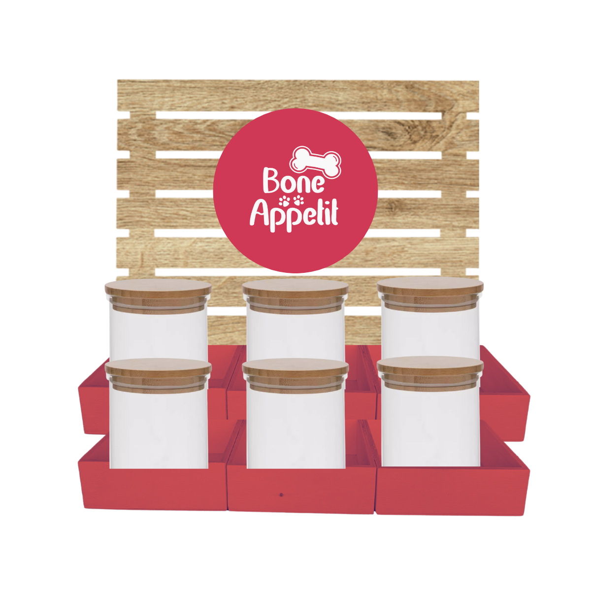 Red Dog Treat Jar Bar w/ Bamboo Canisters