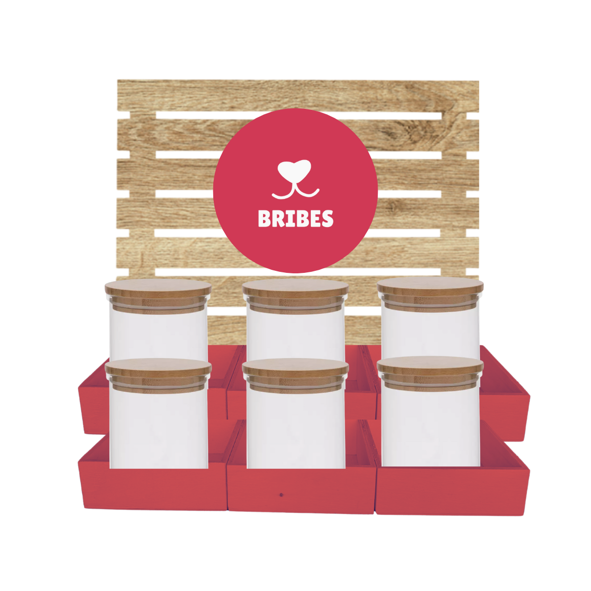 Red Dog Treat Jar Bar w/ Bamboo Canisters
