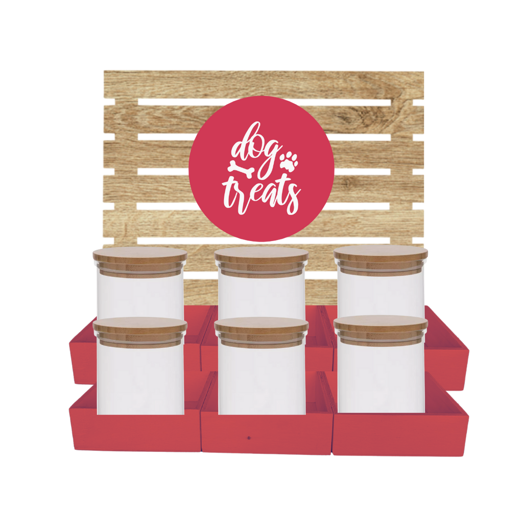 Red Dog Treat Jar Bar w/ Bamboo Canisters
