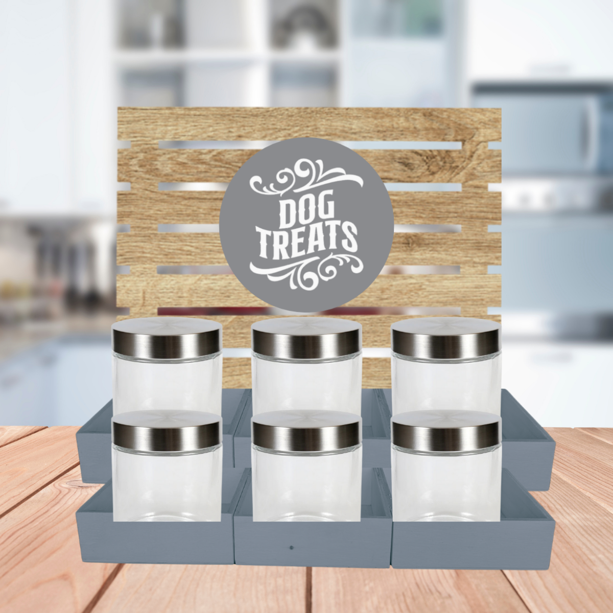 Grey Dog Treat Jar Bar w/ Stainless Lid Jars
