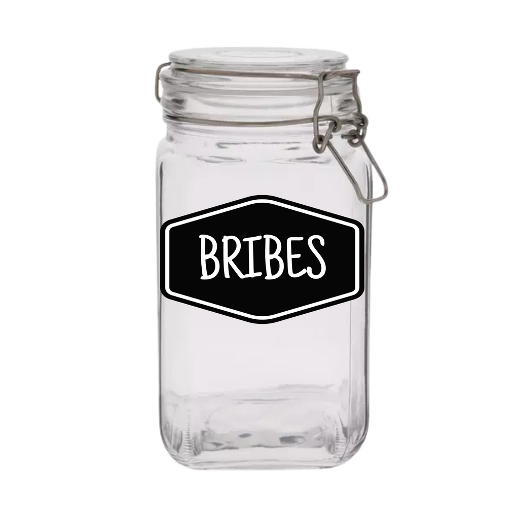 "Bribes" Glass Treat Canister Jar With Latch-Style Lid 44oz