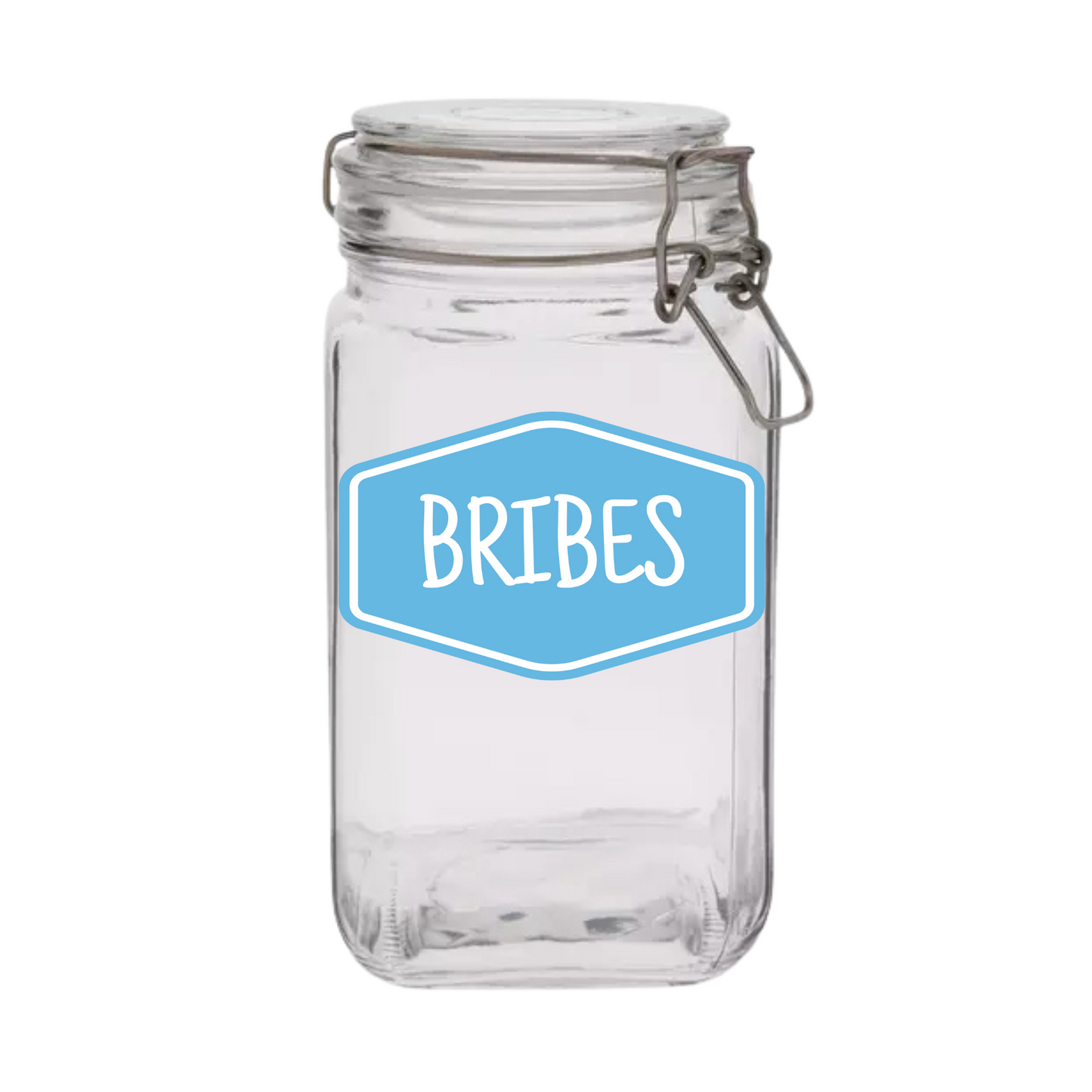"Bribes" Glass Treat Canister Jar With Latch-Style Lid 44oz