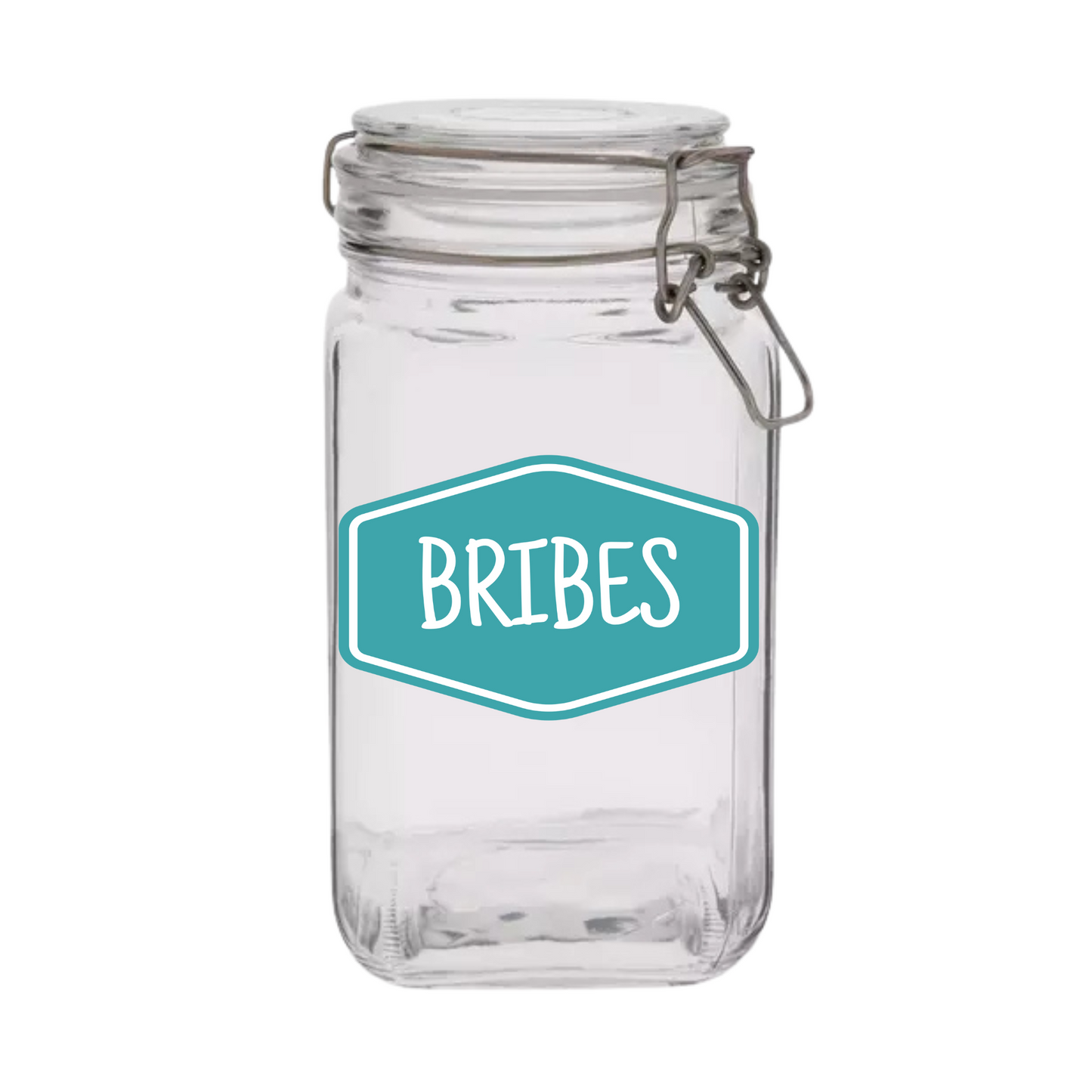 "Bribes" Glass Treat Canister Jar With Latch-Style Lid 44oz