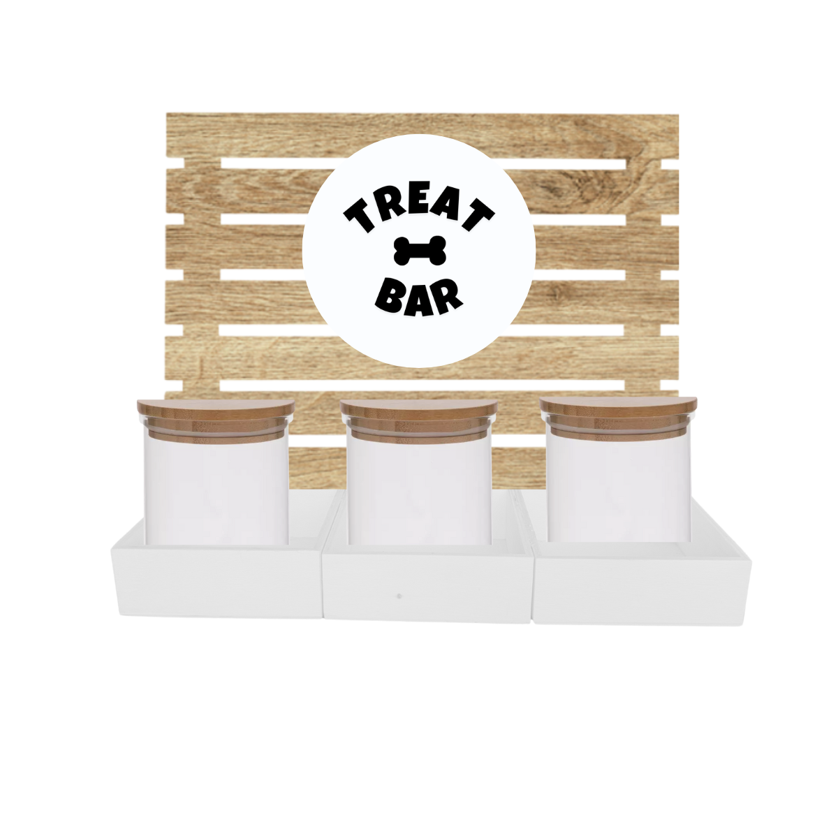 White Dog Treat Jar Bar w/ Bamboo Canisters