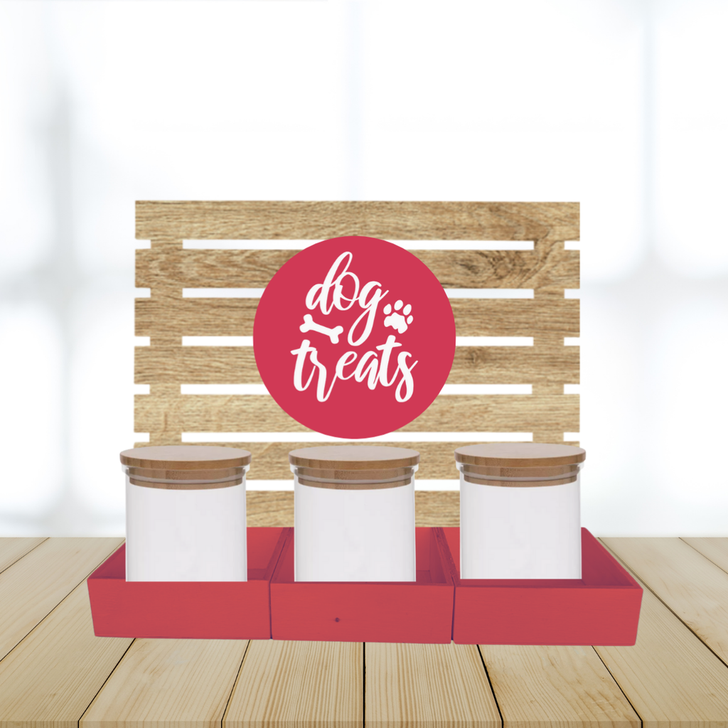 Red Dog Treat Jar Bar w/ Bamboo Canisters
