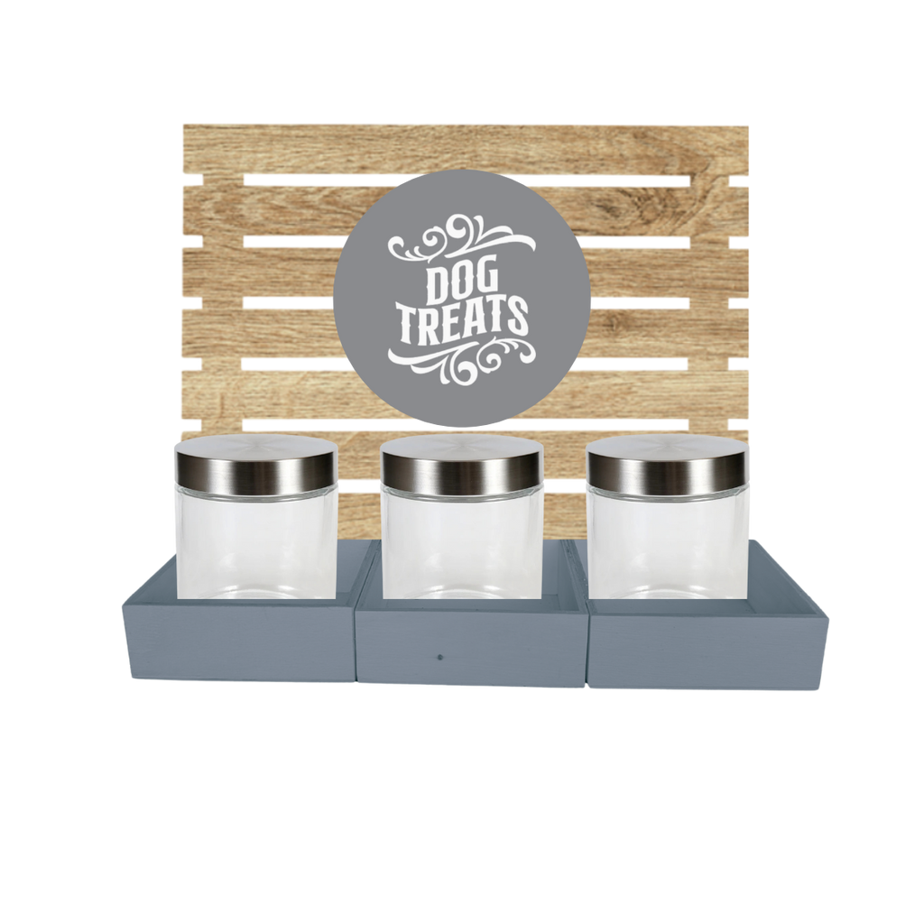 Grey Dog Treat Jar Bar w/ Stainless Lid Jars